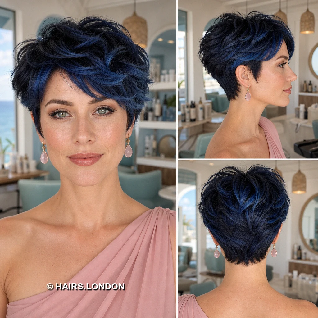 19 Blue Pixie Haircuts with Texture, Swept Fringes, and Teal Details Navy Teal Pixie