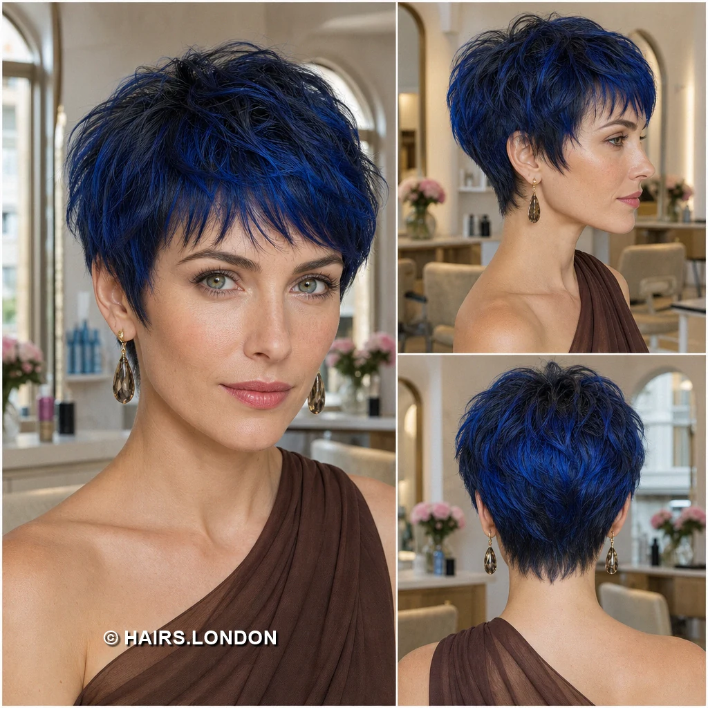 19 Blue Pixie Haircuts with Texture, Swept Fringes, and Teal Details Navy Textured Pixie