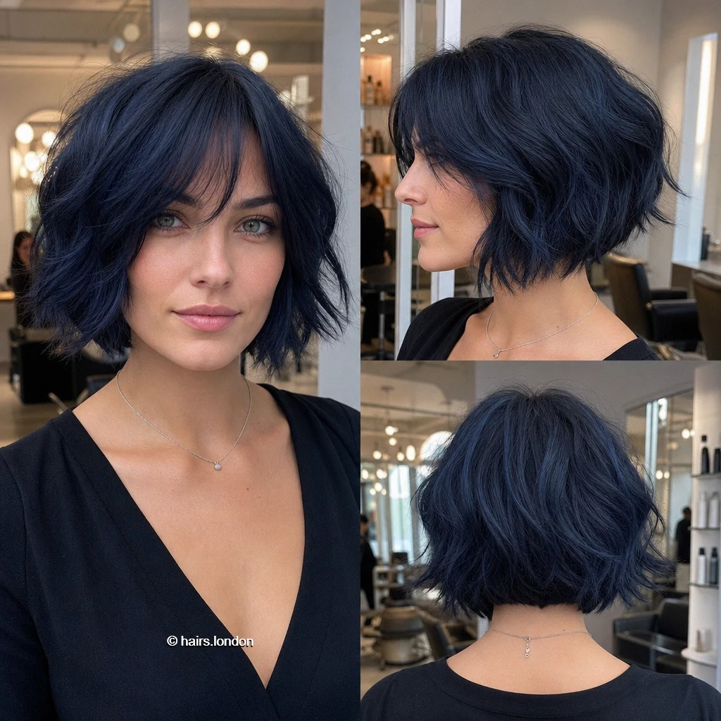 20 Blue and Green Bob Haircuts, from Sleek Angles to Tousled Layers Navy Wavy Bob