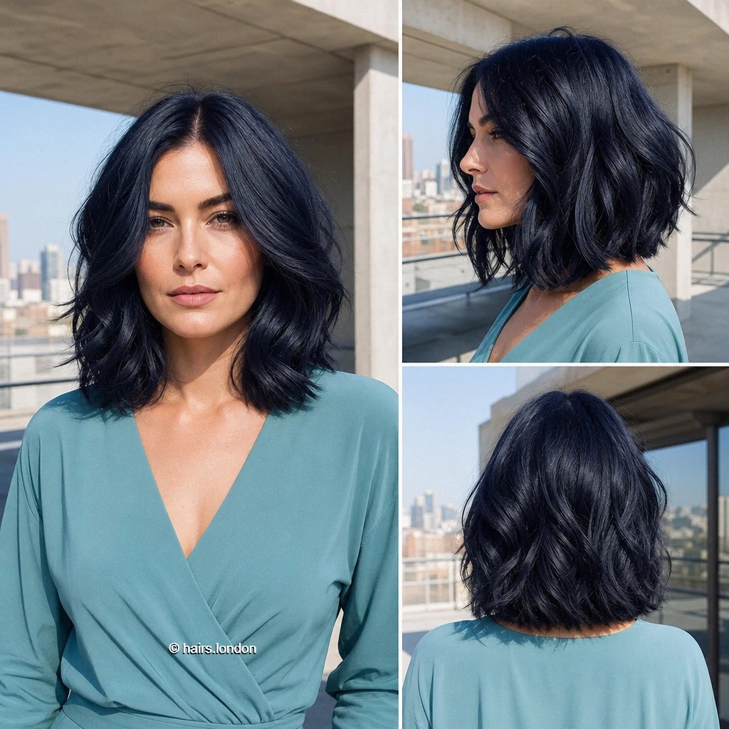 20 Bob Haircuts in Dark and Vivid Colors, From Rounded to Shaggy Navy Wavy Lob