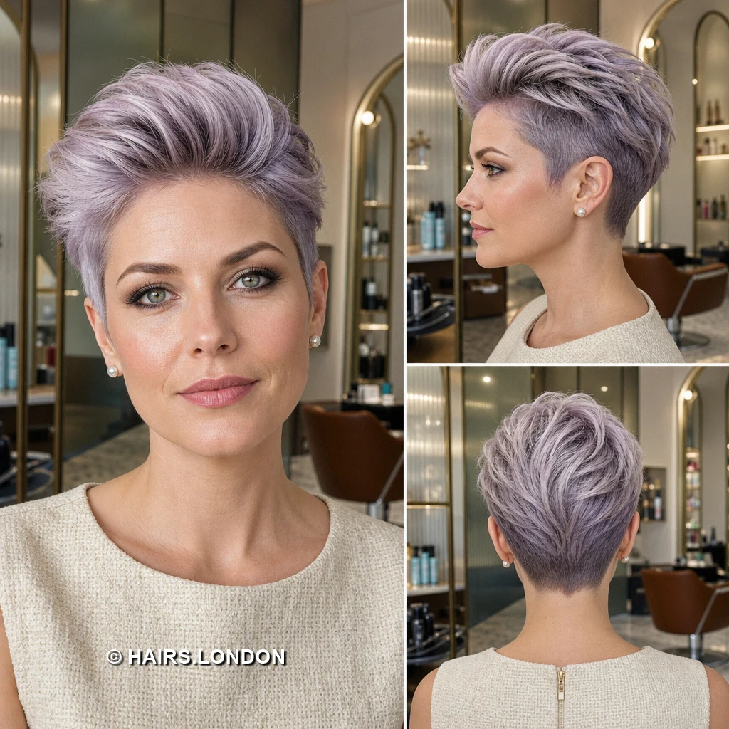 13 Lavender Pixie Haircuts With Swept Fringes, Lifted Crowns, and Soft Tapers Pastel Jagged Crop