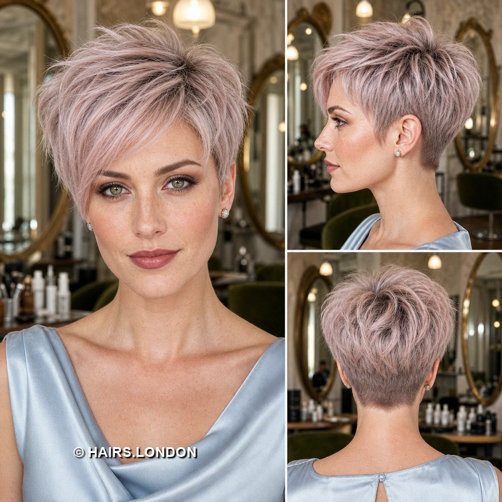 11 Pastel Pixie Haircuts with Sweeping Fringes and Tapered Napes Peach Sweeping Pixie
