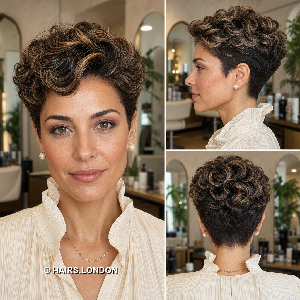 19 Highlighted Pixie Haircuts with Curls, Sweeps, and Tapered Napes Peach Windswept Volume