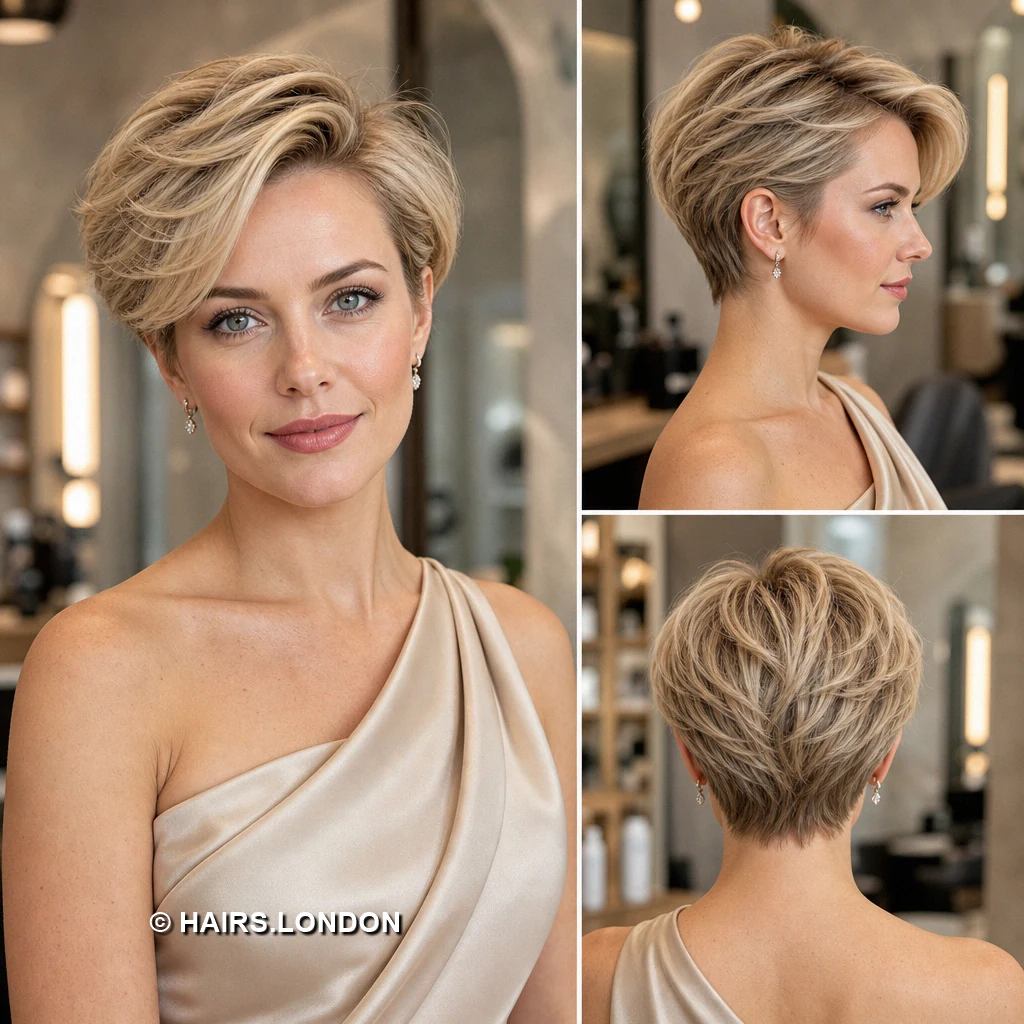 19 Highlighted Pixie Cuts with Swept Fringes and Tapered Napes Pearl Asymmetric Pixie