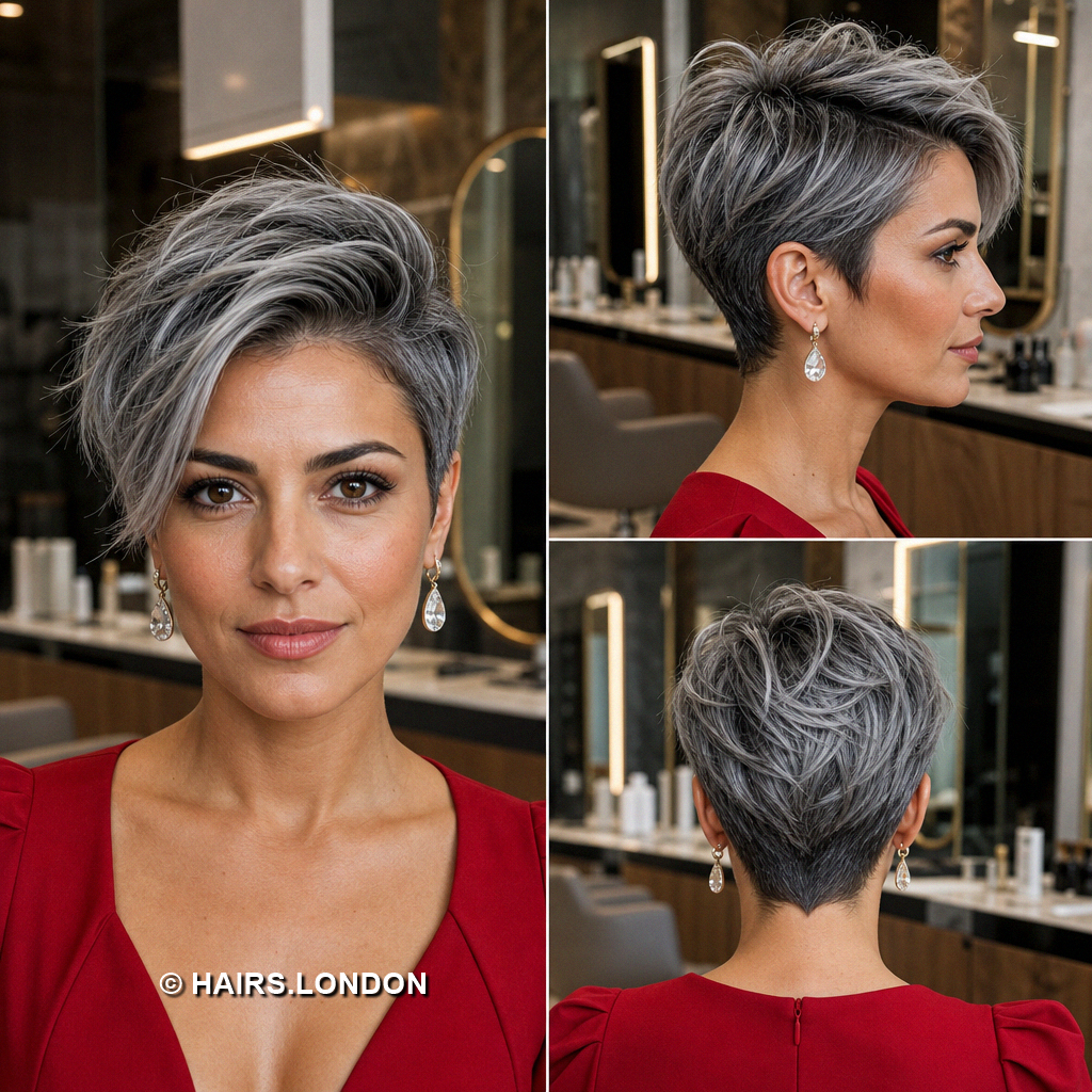 19 Silver Pixie Haircuts with Curly Crowns and Side Swept Fringes Pewter Asymmetrical Pixie