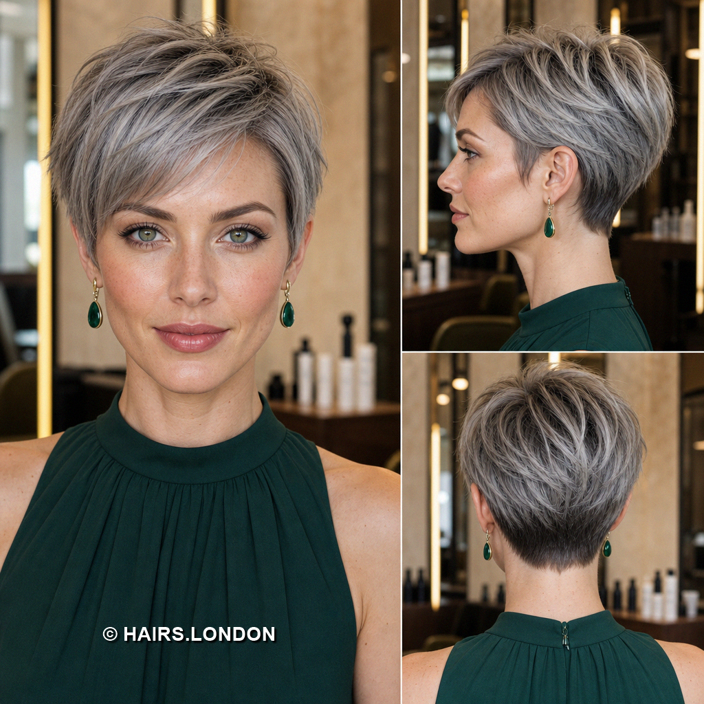 19 Silver Pixie Haircuts with Curly Crowns and Side Swept Fringes Pewter Layered Pixie