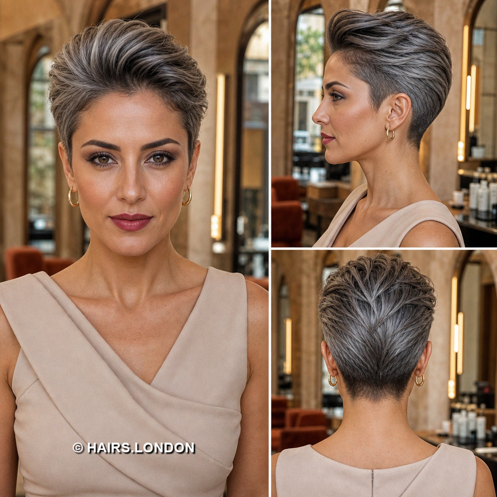 19 Silver Pixie Haircuts with Curly Crowns and Side Swept Fringes Pewter Quiff Pixie