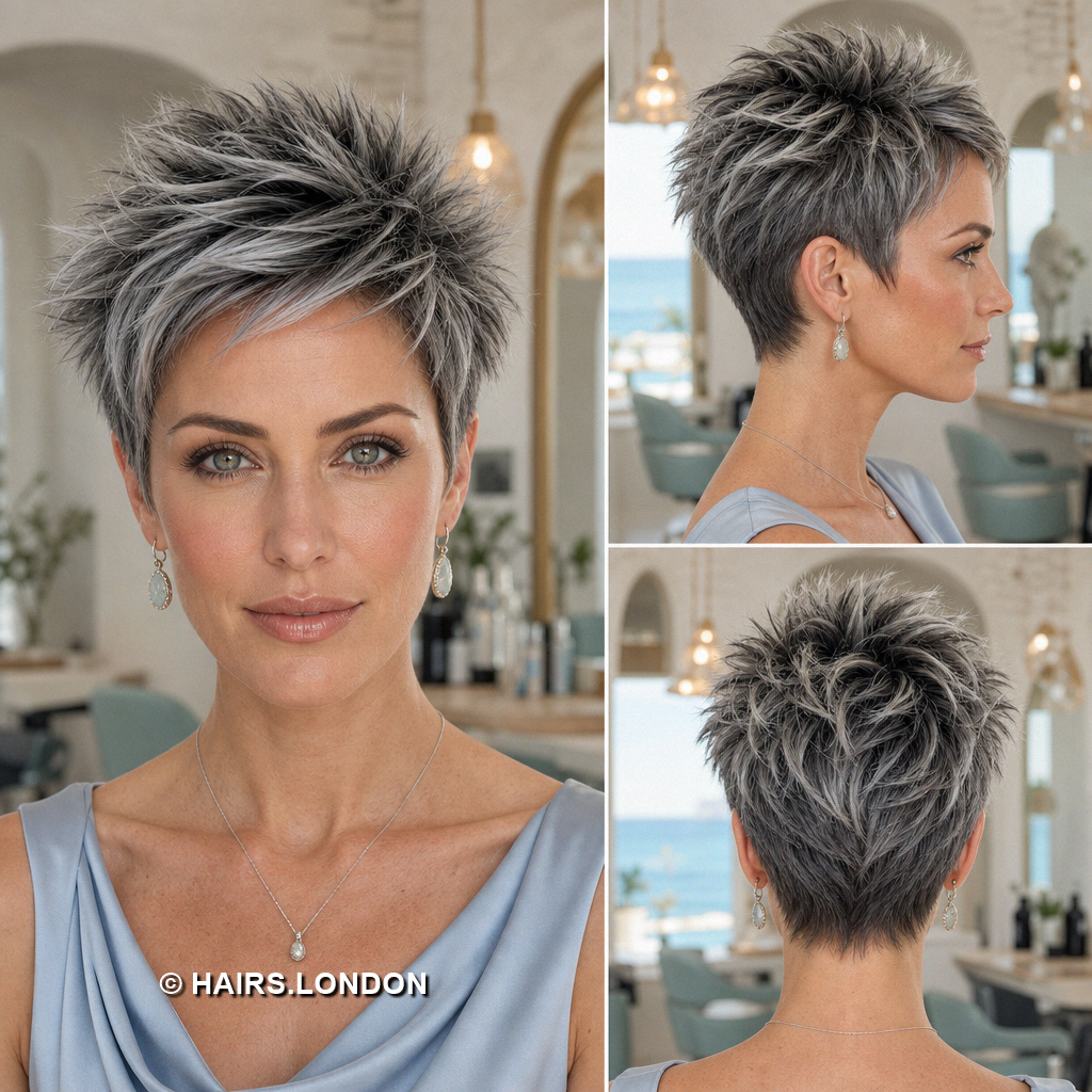 18 Gray Pixie Haircuts with Silver Waves Curls and Spiky Layers Pewter Spiky Pixie