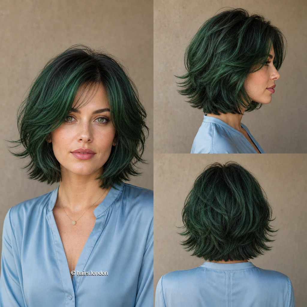 20 Short Bob Haircuts in Blue and Green: From Blunt to Layered Pine Flicked Bob