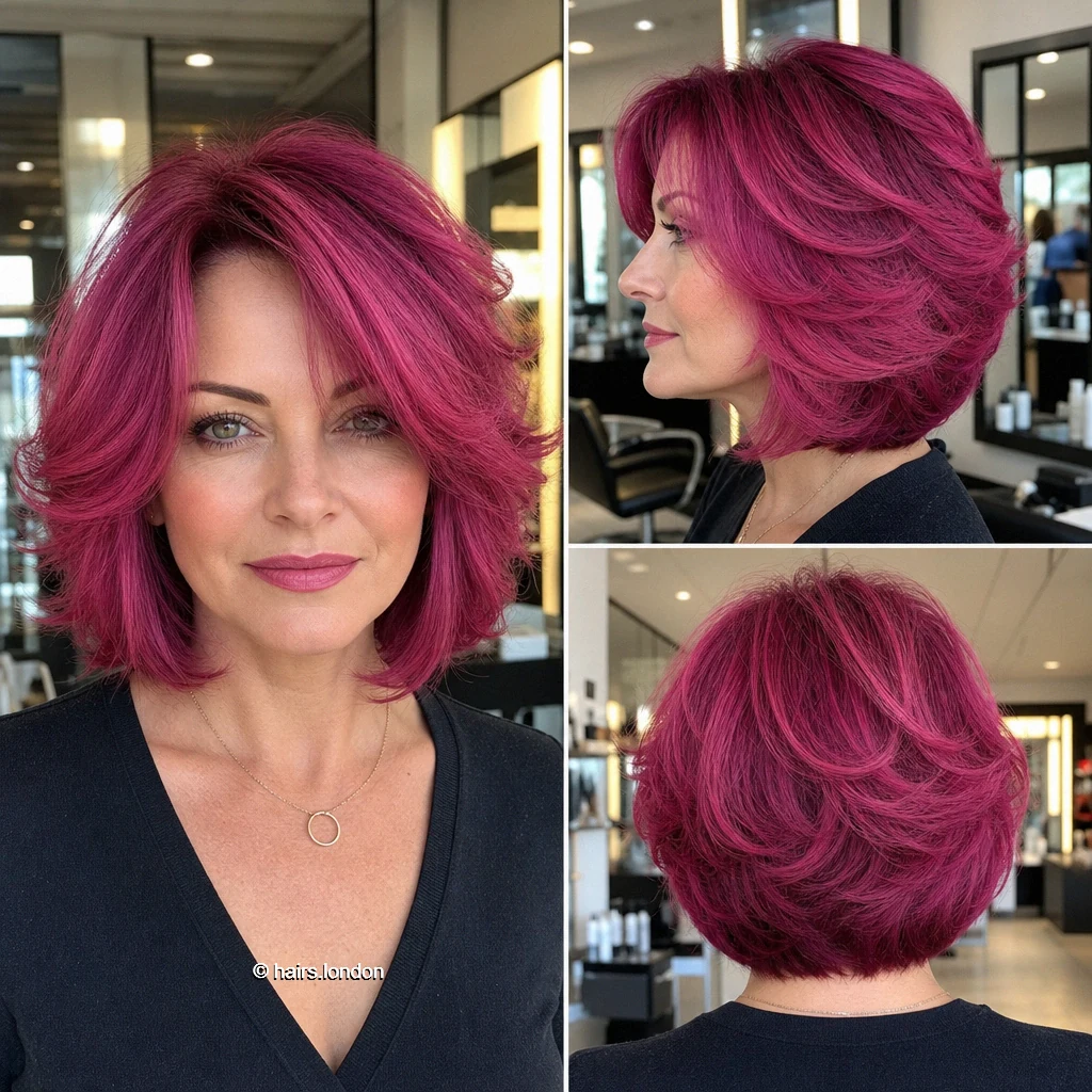 20 Colorful Bob Haircuts, From Rounded Shapes to Airy Layers Pink Feathered Bob