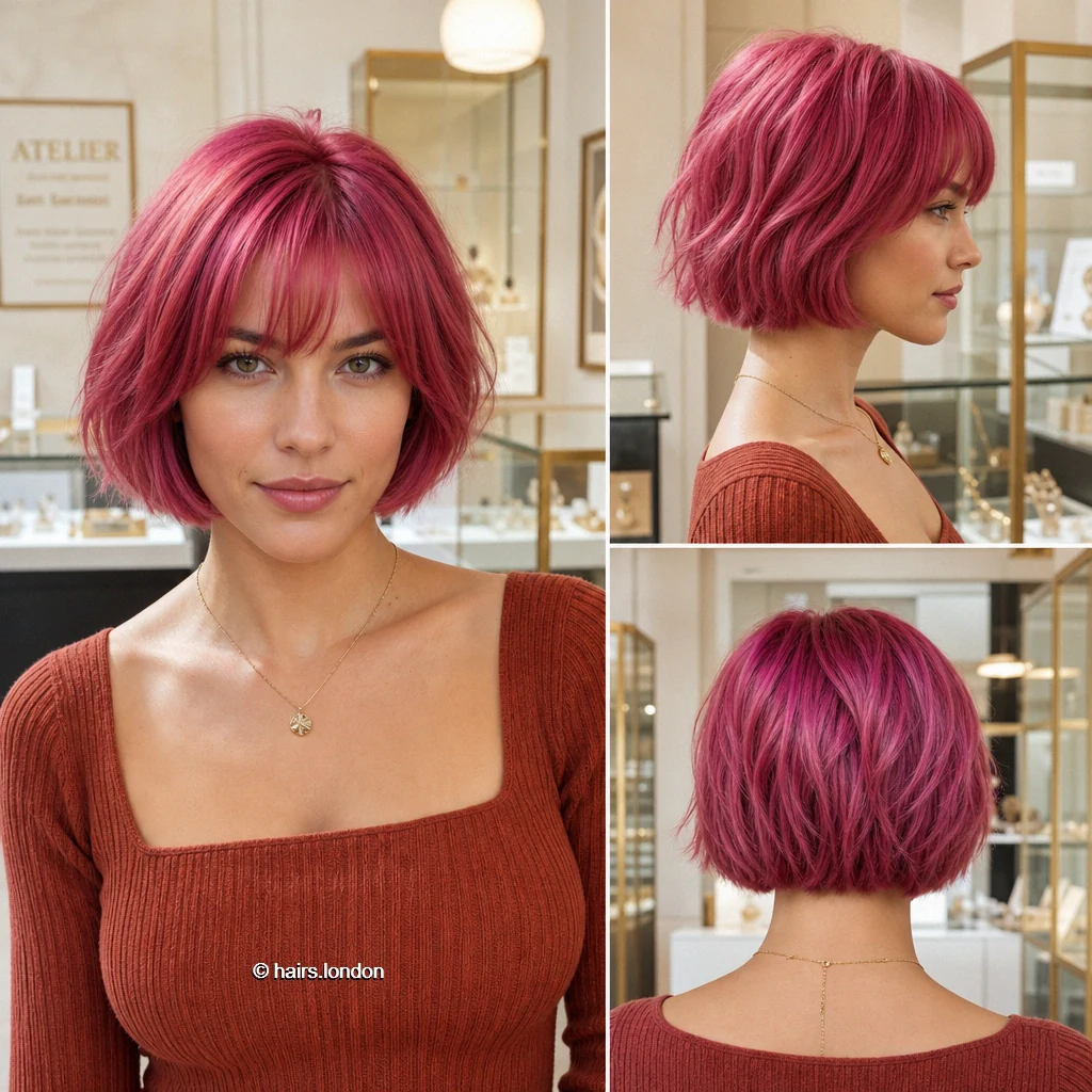 20 Colorful Bob Haircuts: Shapes, Layers and Styling Ideas Pink Piecey Bob