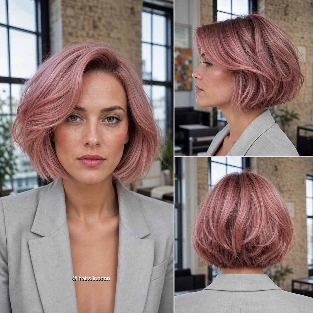 20 Colorful Bob Haircuts, From Sleek Curves to Shaggy Layers Pink Piecey Bob