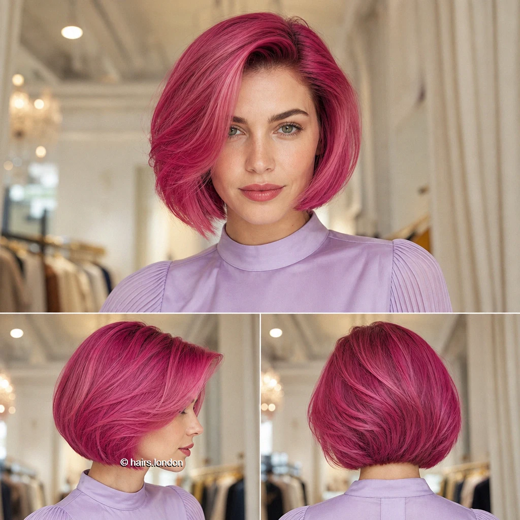 20 Colorful Bob Haircuts: Shapes, Layers and Styling Ideas Pink Rounded Bob