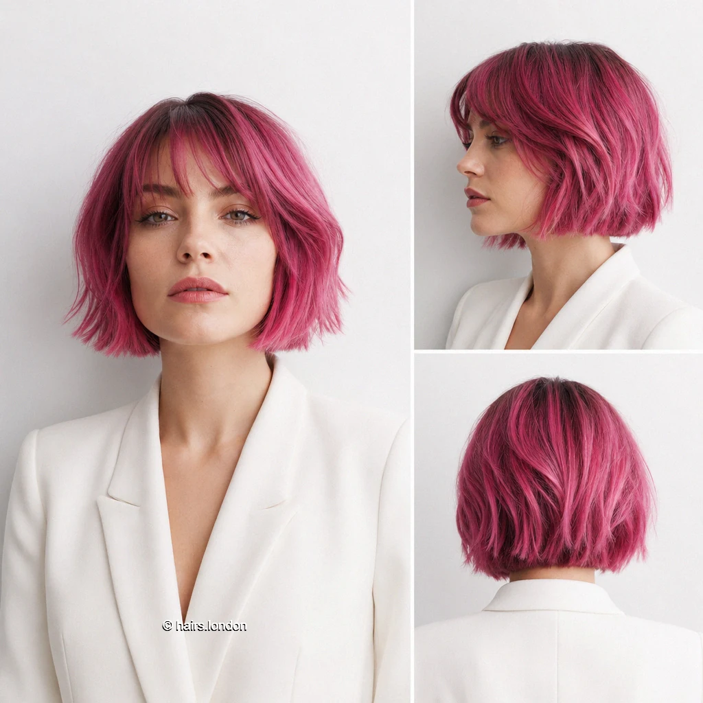 20 Colorful Bob Haircuts, From Sleek Curves to Shaggy Layers Pink Shaggy Bob