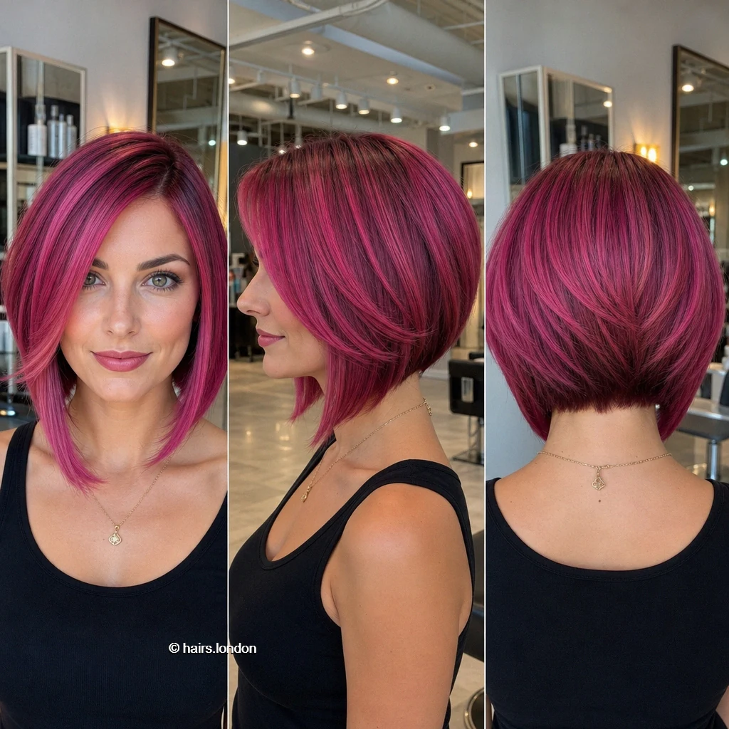 20 Colorful Bob Haircuts, From Sleek Jaw-Length Cuts to Layered Shapes Pink Sweeping Bob