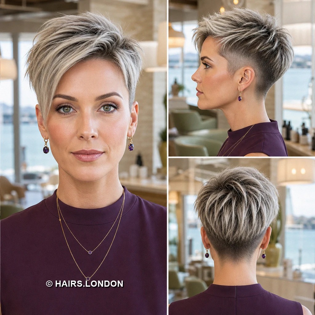 15 Silver Pixie Cuts With Sweeping Fringes, Soft Waves, and Defined Curls Platinum Diagonal Sweep