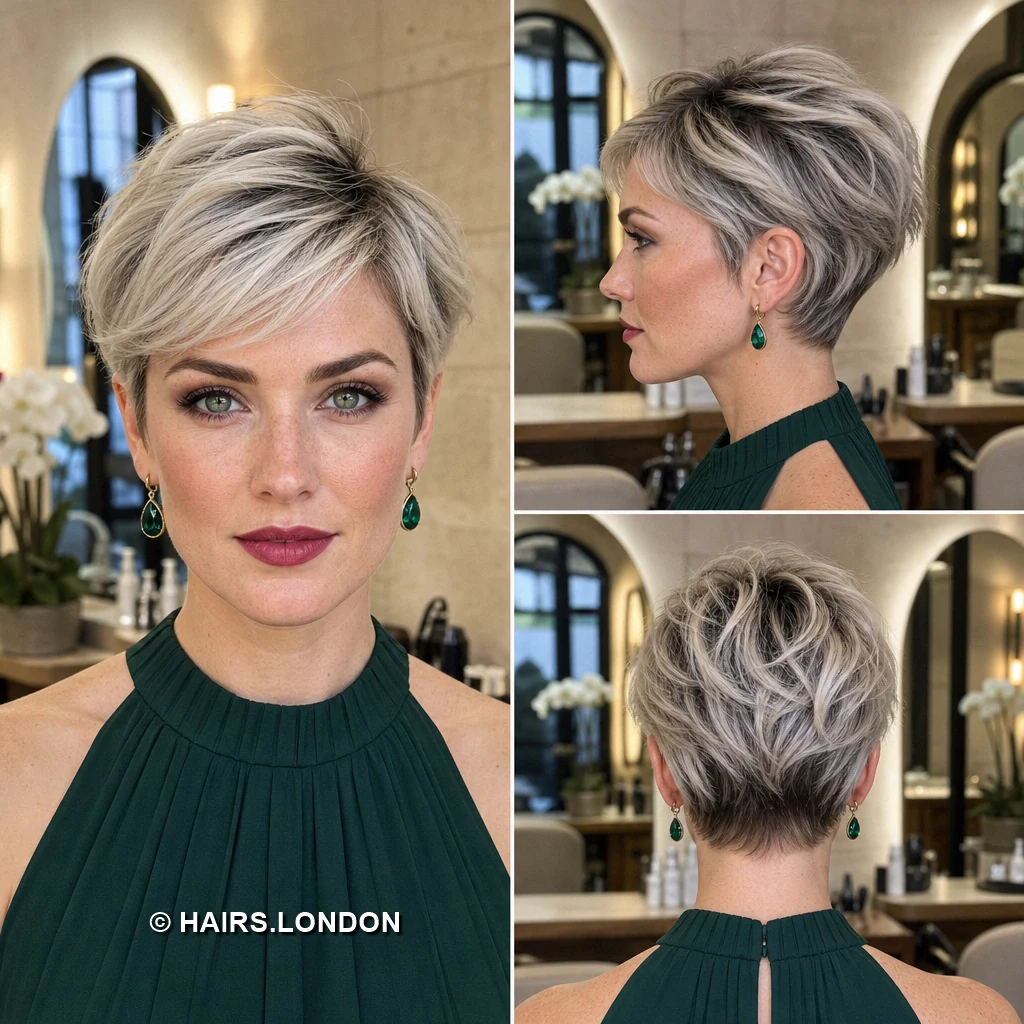 14 Silver Highlighted Pixie Cuts With Shape and Texture Platinum Rolling Sweep