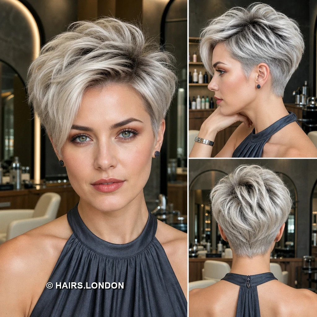 19 Silver Pixie Haircuts With Swept Fringes and Tapered Napes Platinum Sidepart Pixie
