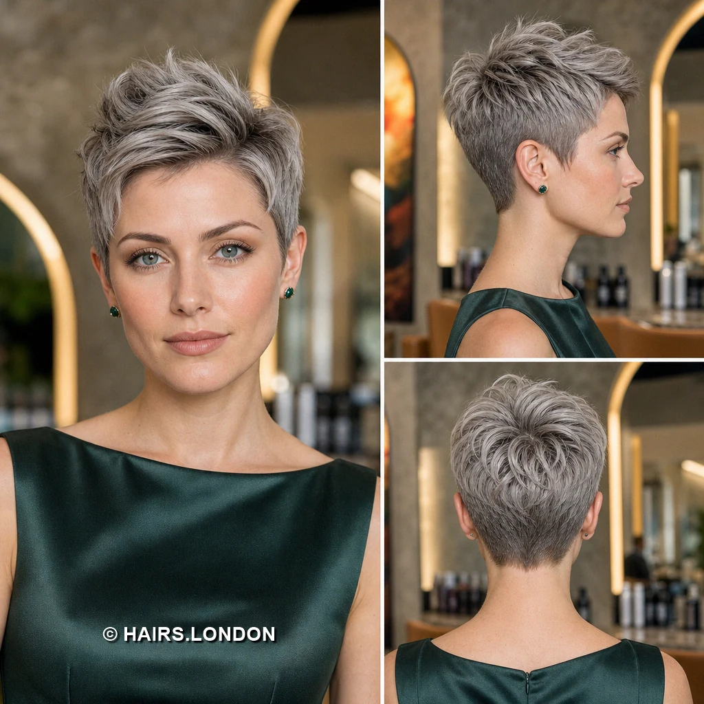 20 Silver Pixie Haircuts with Texture, Sweeping Fringes, and Tapered Napes Platinum Spiked Crown