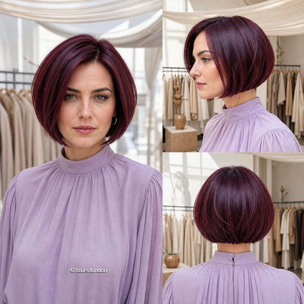 20 Red Bob Haircuts, From Soft Copper Waves to Sculpted Burgundy Shapes Plum Compact Bob