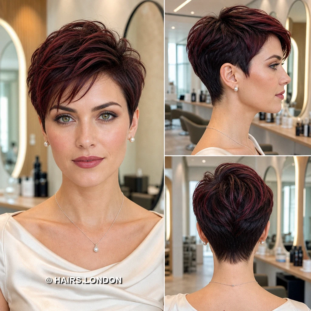 15 Burgundy Pixie Cuts with Texture, Curls, and Sweeping Fringes Plum Compact Fringe