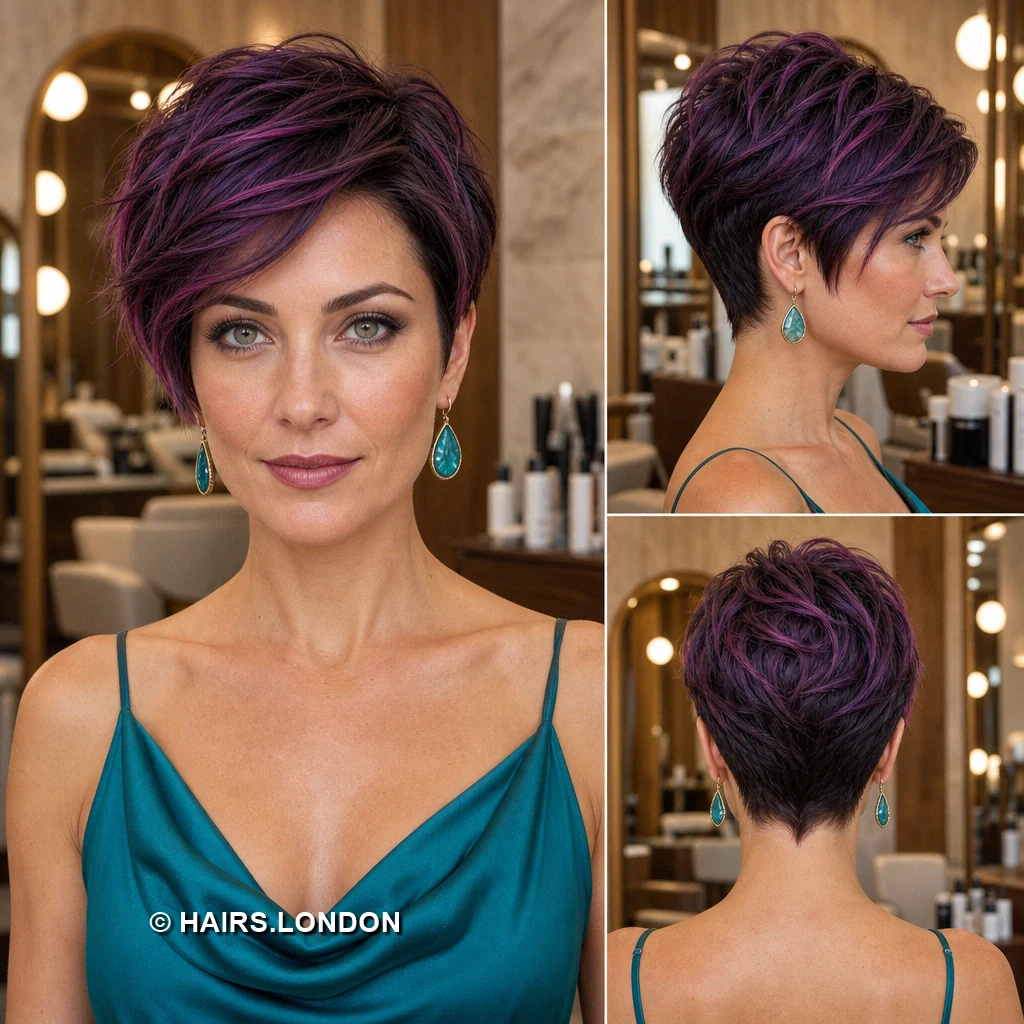 17 Purple Pixie Haircuts with Sweeping Fringes and Textured Crowns Plum Compact Pixie