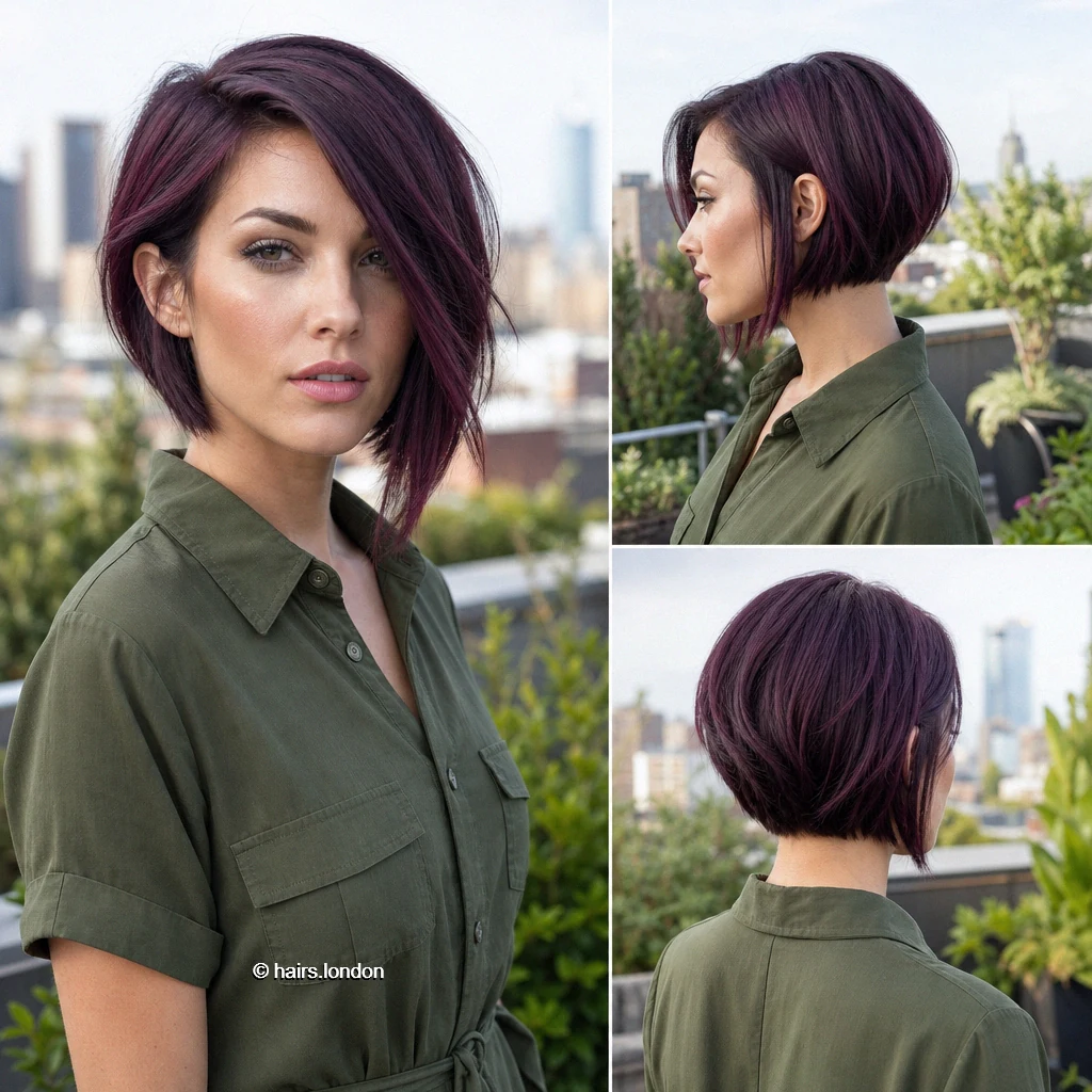 22 Red and Plum Bob Haircuts, from Sleek Lines to Textured Layers Plum Contrast Bob