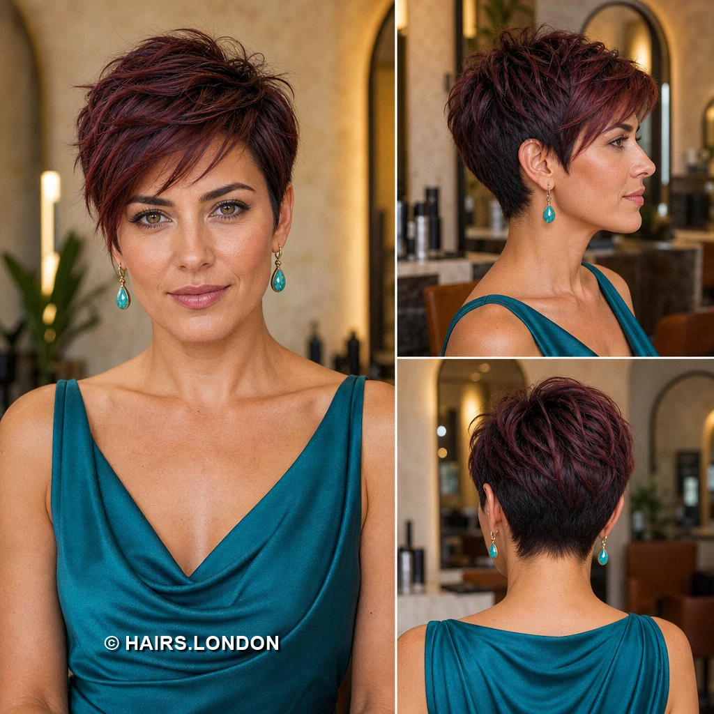 15 Burgundy Pixie Cuts with Texture, Curls, and Sweeping Fringes Plum Crown Curls