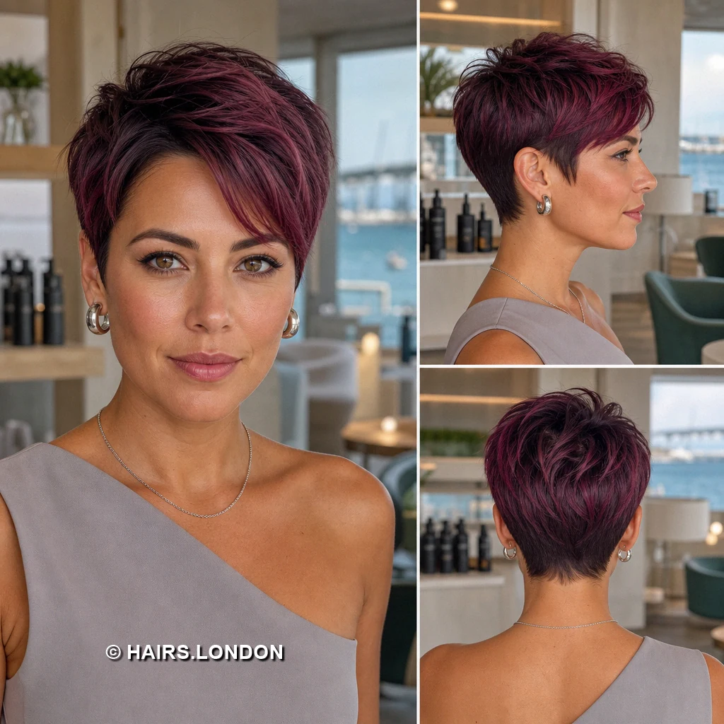 17 Purple Pixie Haircuts with Sweeping Fringes and Textured Crowns Plum Curled Pixie