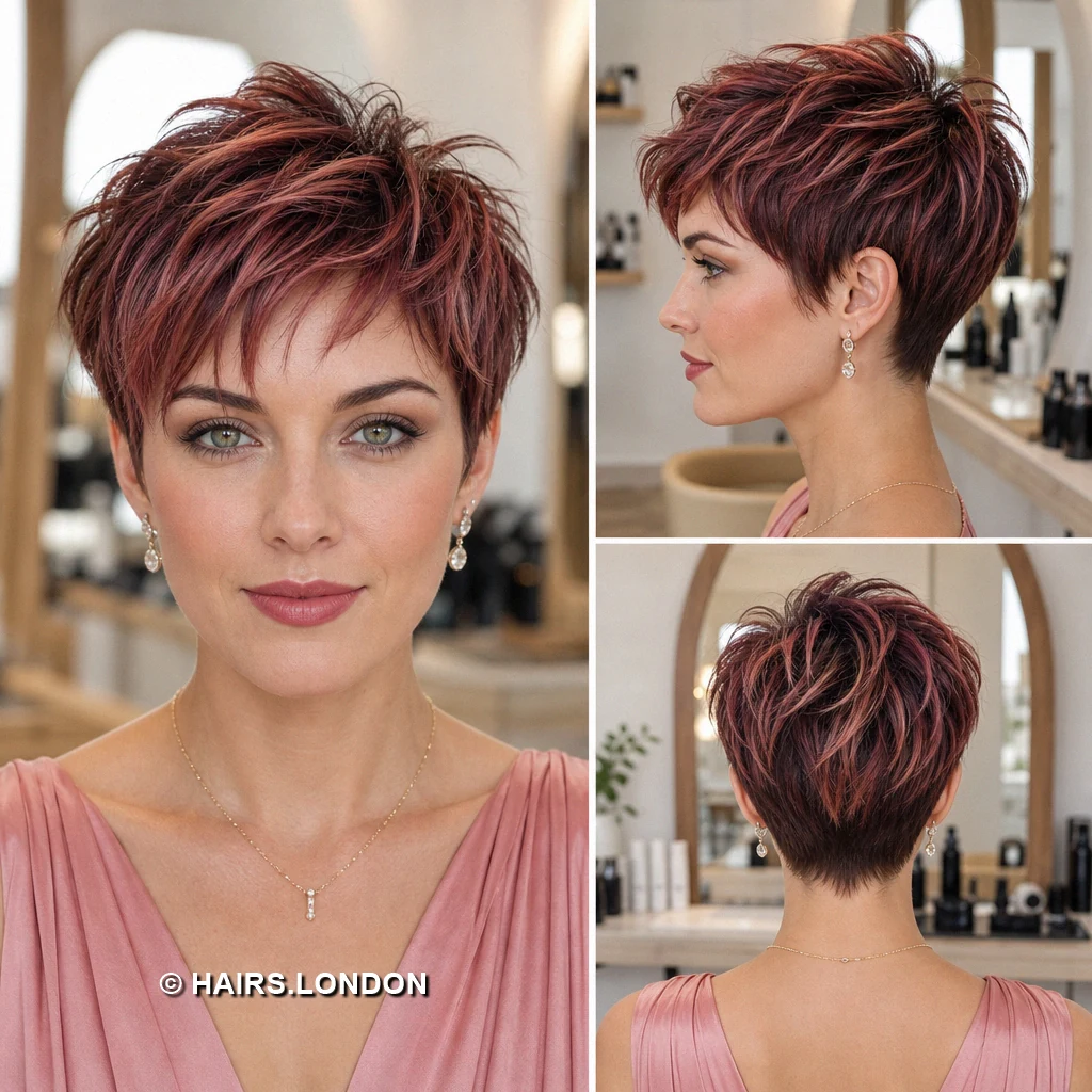 11 Highlighted Pixie Cuts with Sweeping Fringes and Textured Crowns Plum Curly Crop