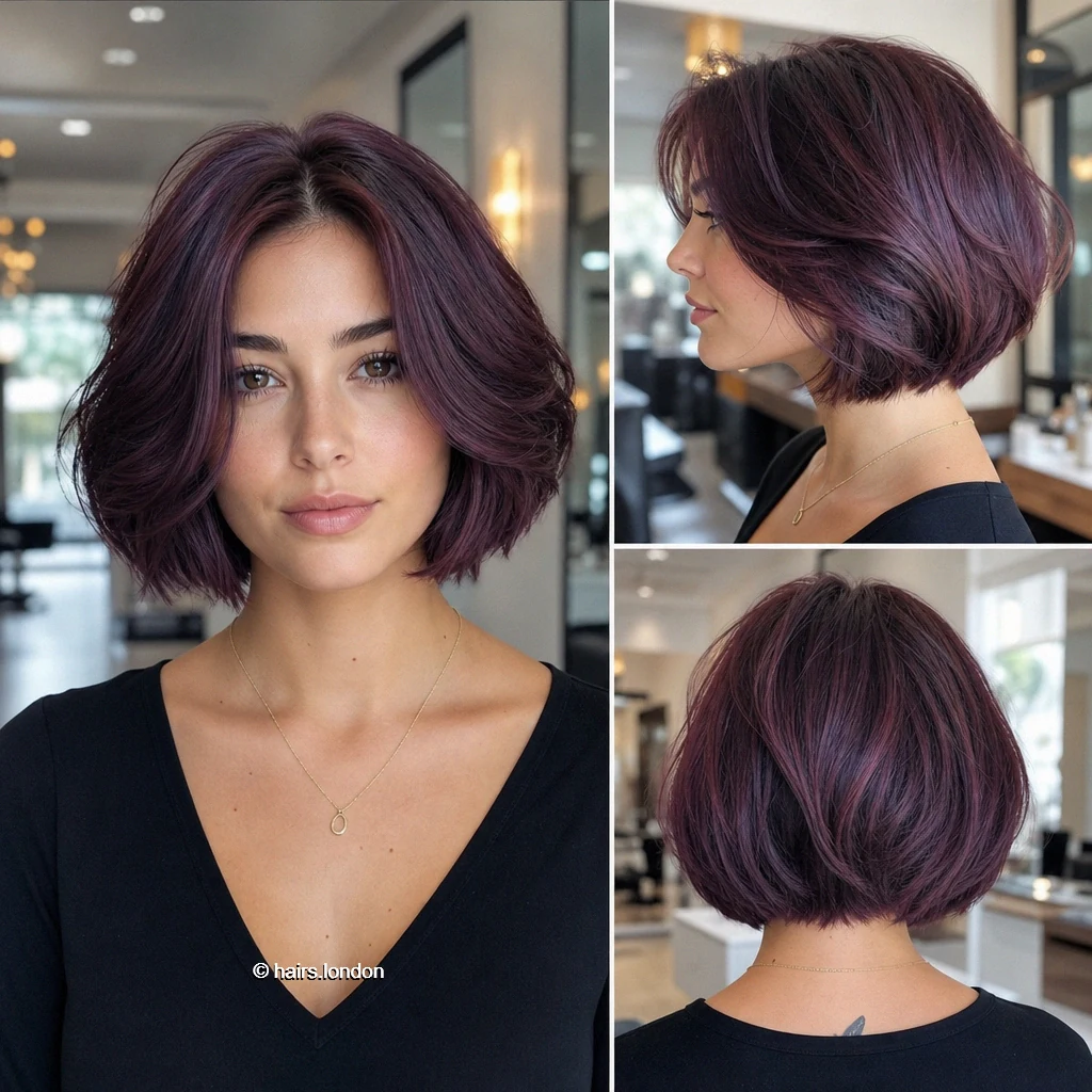20 Colorful Bob Haircuts, From Rounded Shapes to Airy Layers Plum Curved Bob