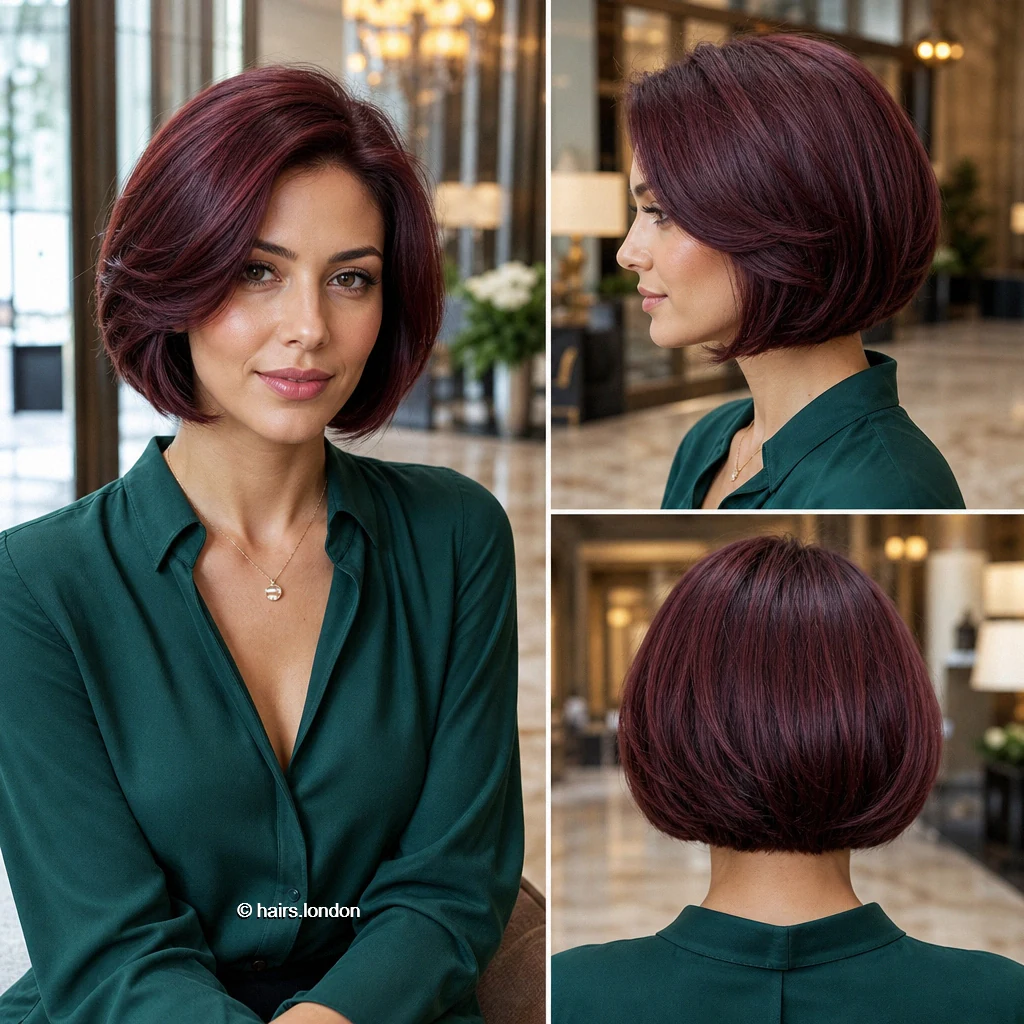 20 Red Bob Haircuts, From Polished Auburn to Textured Copper Plum Curved Bob