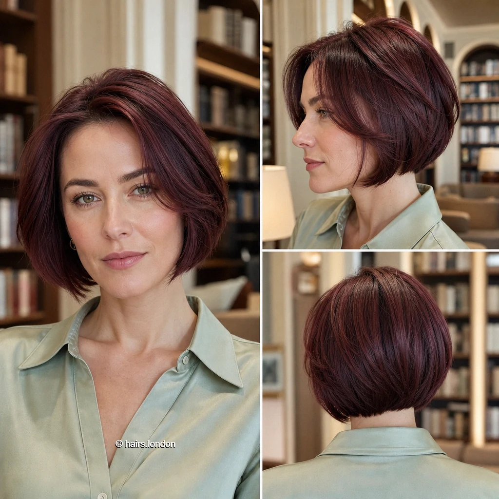 20 Red Bob Haircuts, From Rounded Copper Cuts to Textured Burgundy Styles Plum Curved Bob