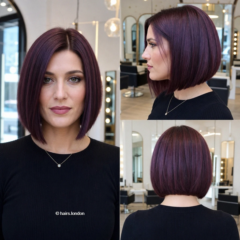 22 Bob Haircut Ideas: Sleek Angles, Soft Layers and Textured Shapes Plum Curved Outline