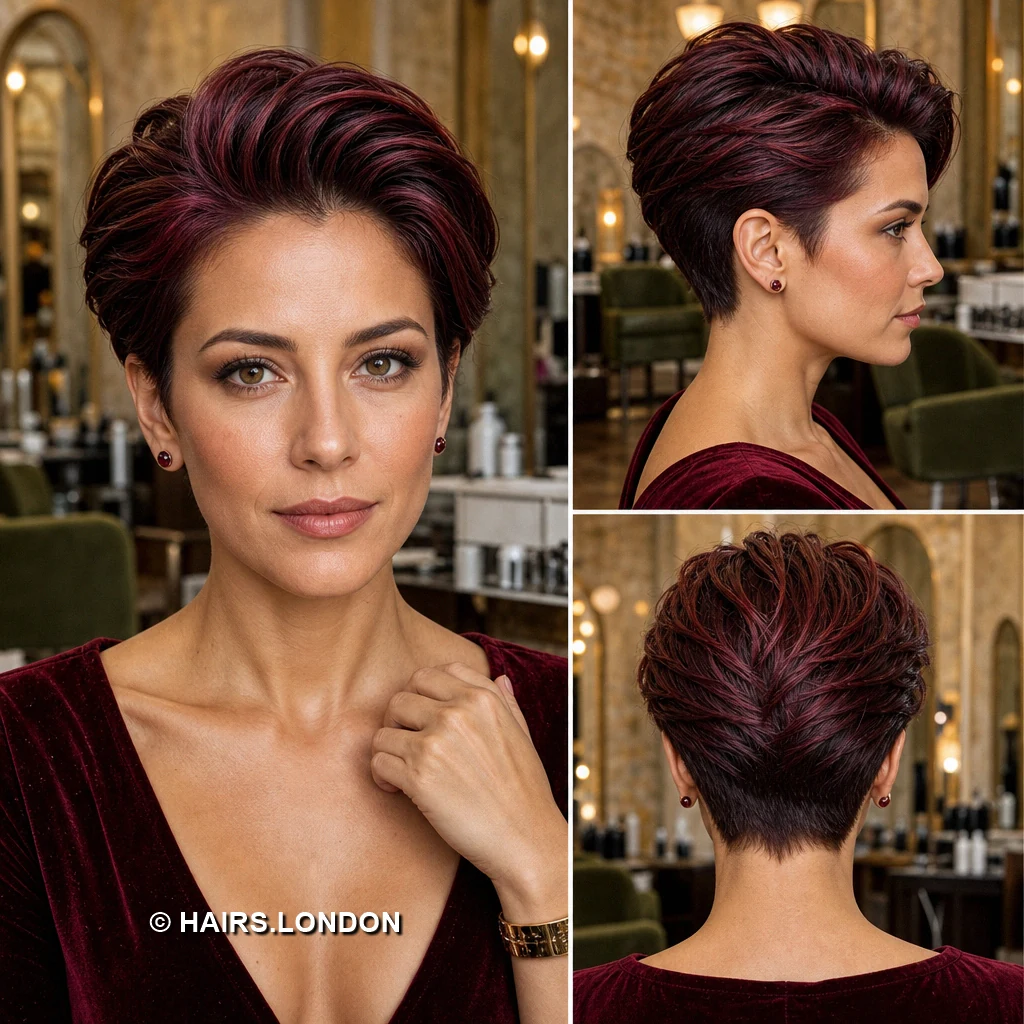 20 Burgundy Pixie Cuts, From Sleek Sweeps to Sculpted Curls Plum Draped Pixie