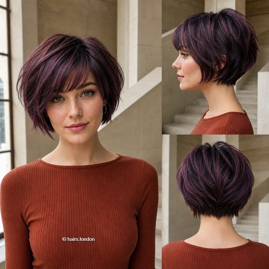 19 Colorful Bob Haircuts, From Pastel Blunt Cuts to Vivid Layered Shapes Plum Fringe Bob
