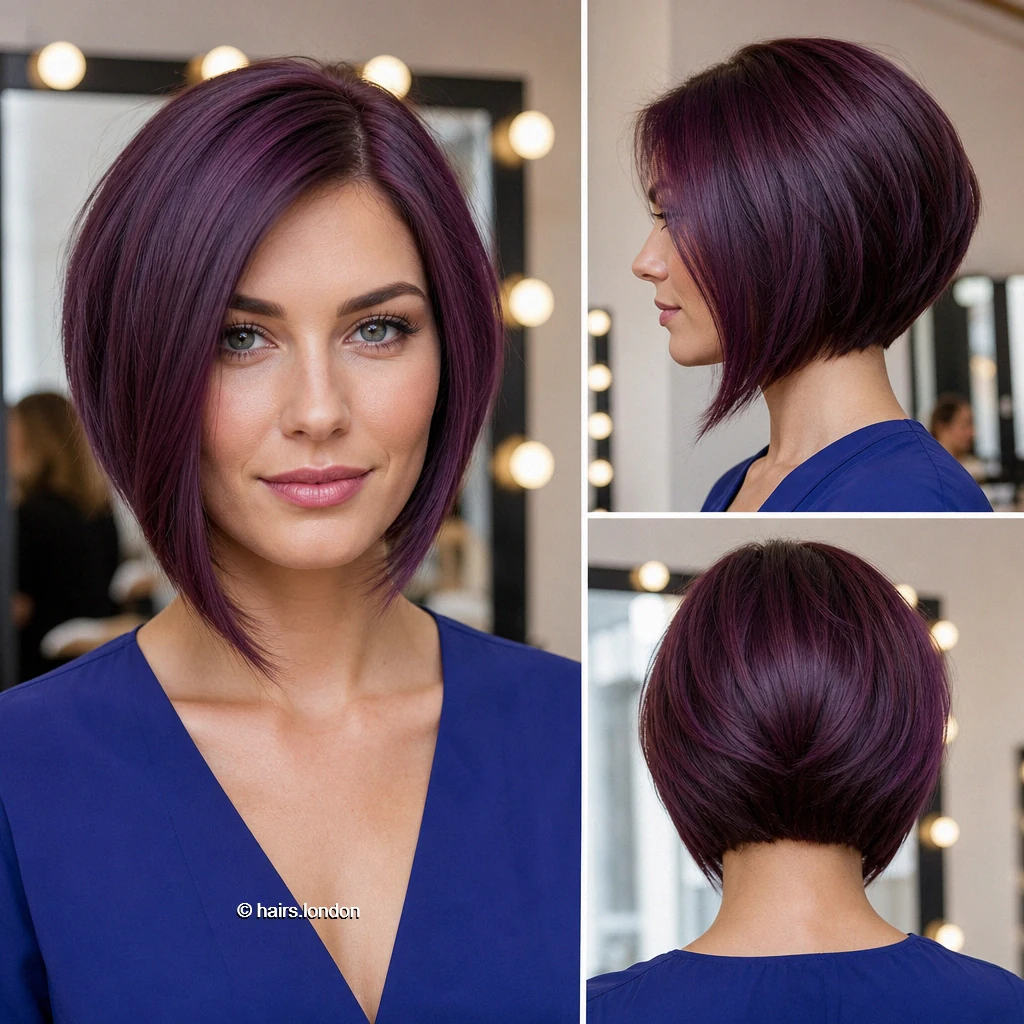 19 Colorful Bob Haircuts, From Pastel Blunt Cuts to Vivid Layered Shapes Plum Graduated Bob