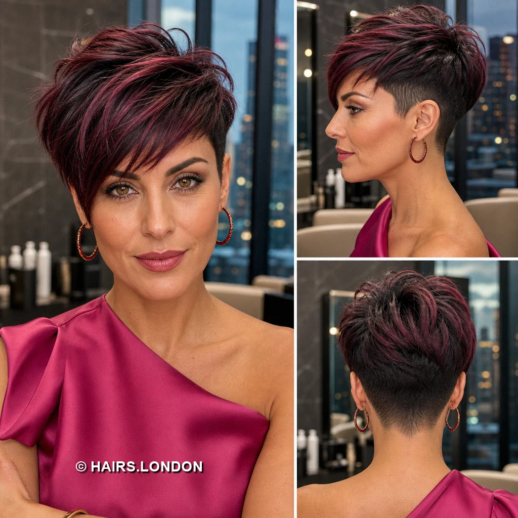 15 Burgundy Pixie Cuts with Swept Fringes and Textured Crowns Plum Jagged Pixie
