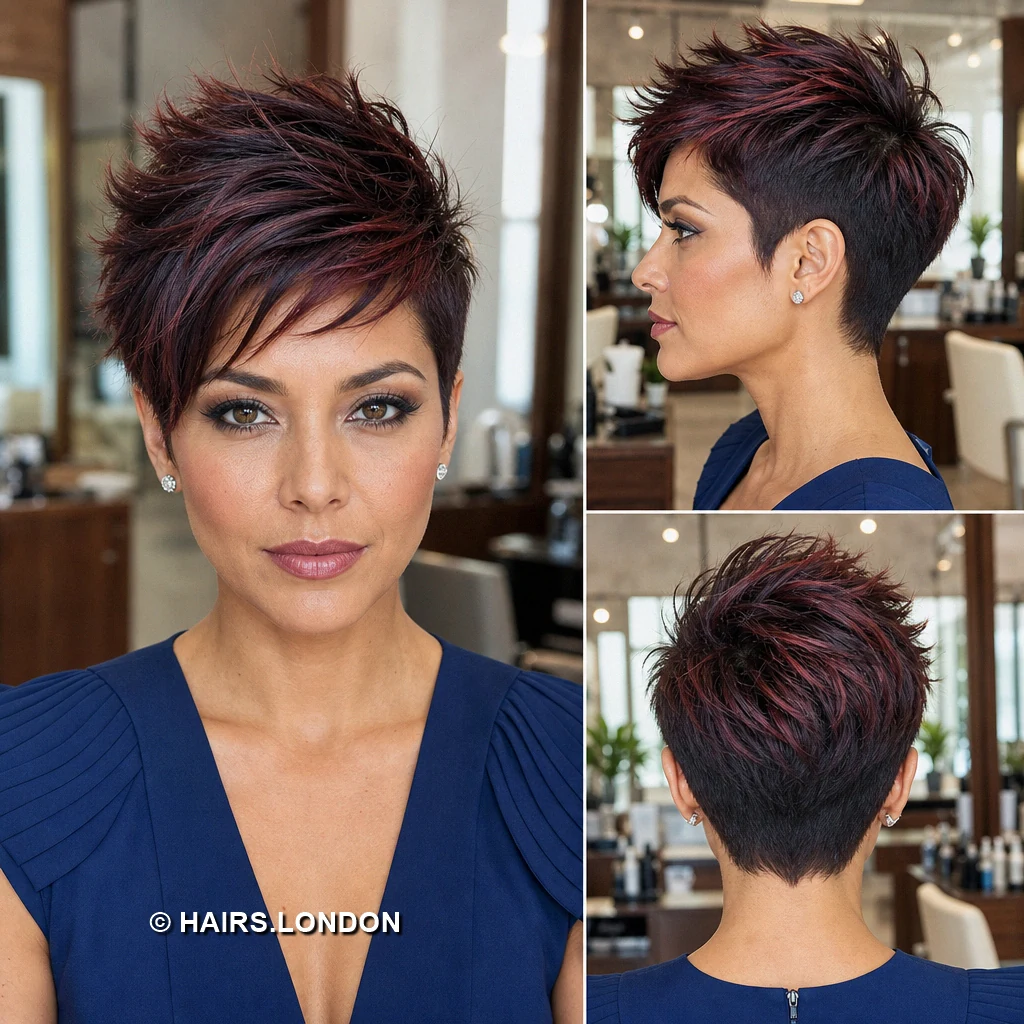 19 Burgundy Pixie Haircuts with Swept Fringes and Textured Crowns Plum Rolled Pixie