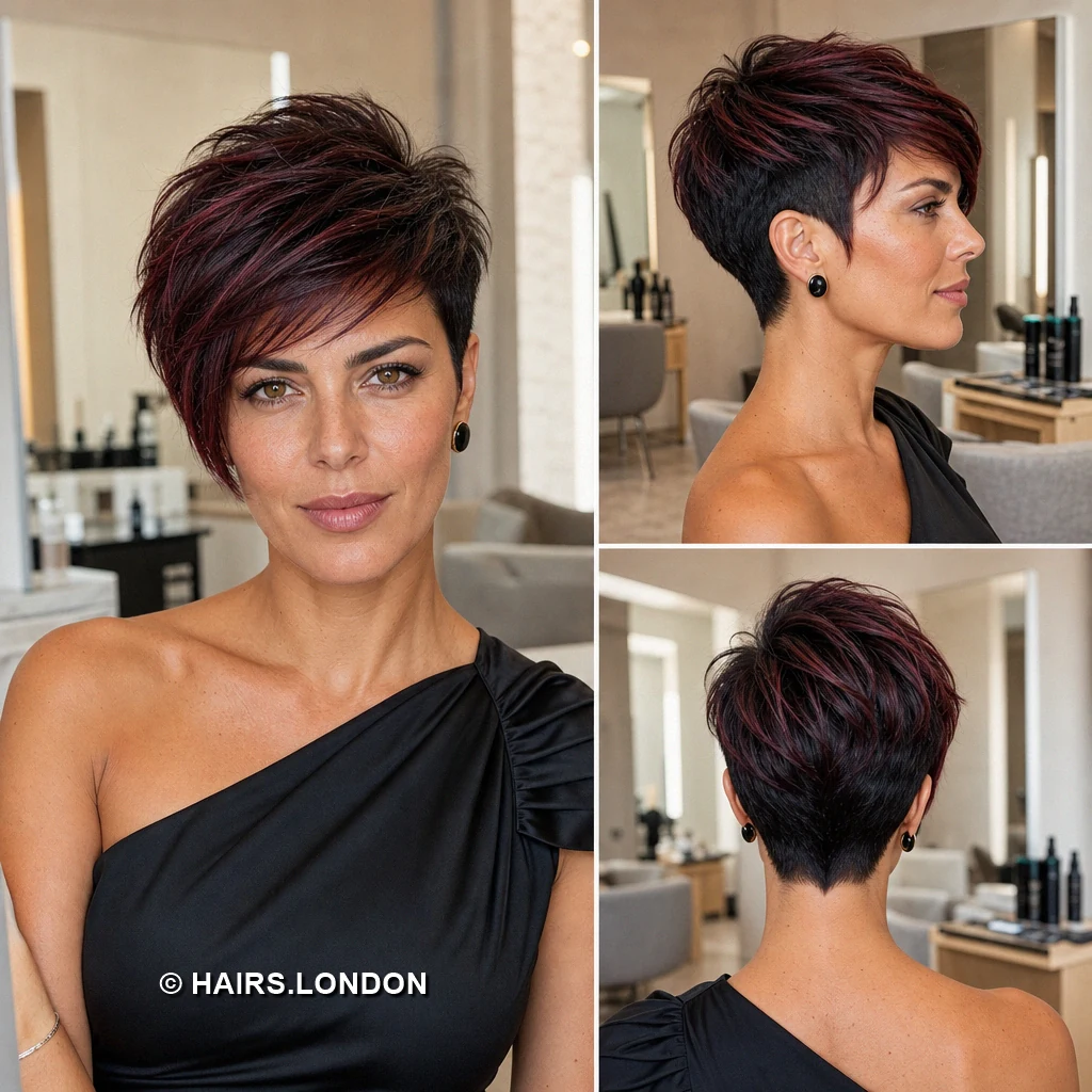 20 Burgundy Pixie Cuts: Swept Fringes, Textured Crowns and Curly Shapes Plum Rolled Pixie