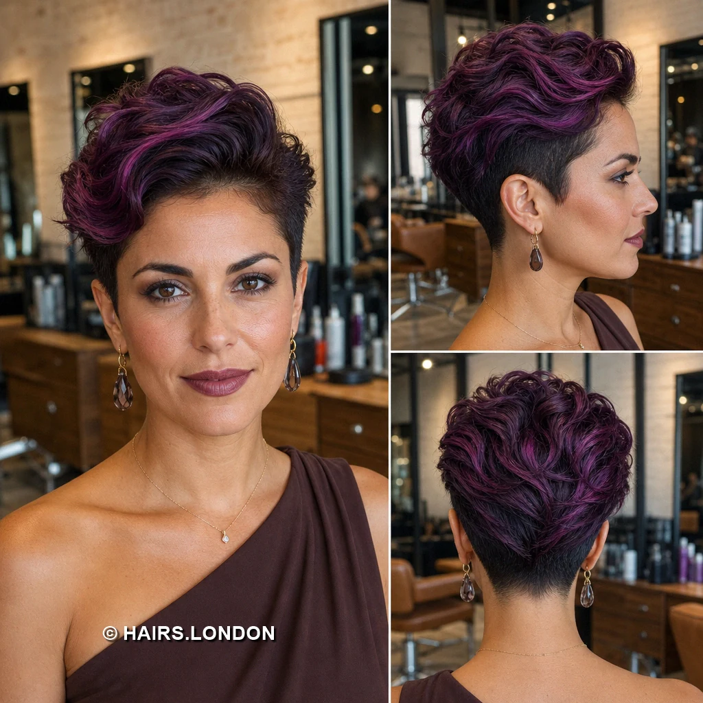 17 Purple Pixie Haircuts with Sweeping Fringes and Textured Crowns Plum Rounded Pixie