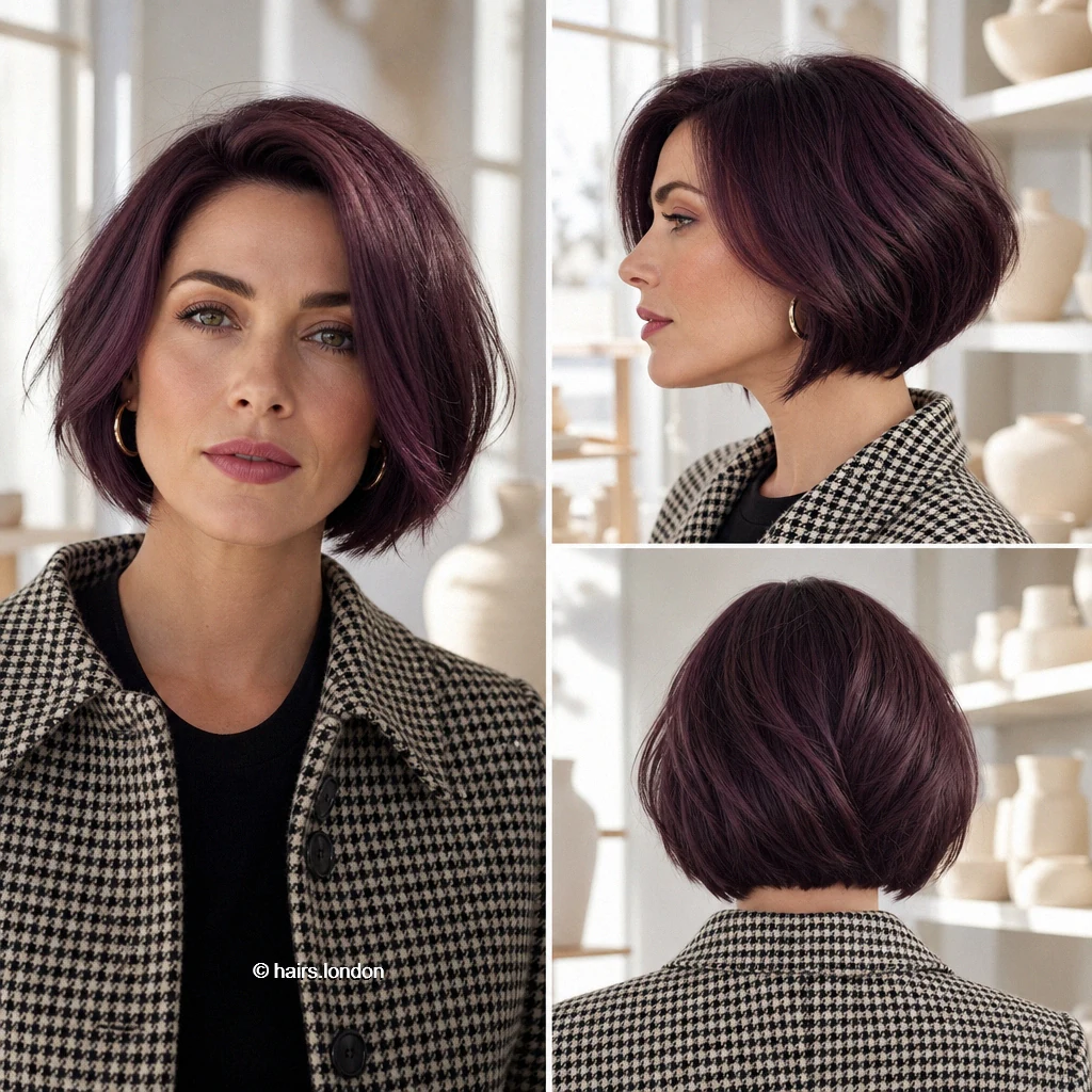 20 Colorful Bob Haircuts: Shapes, Layers and Styling Ideas Plum Sculpted Bob
