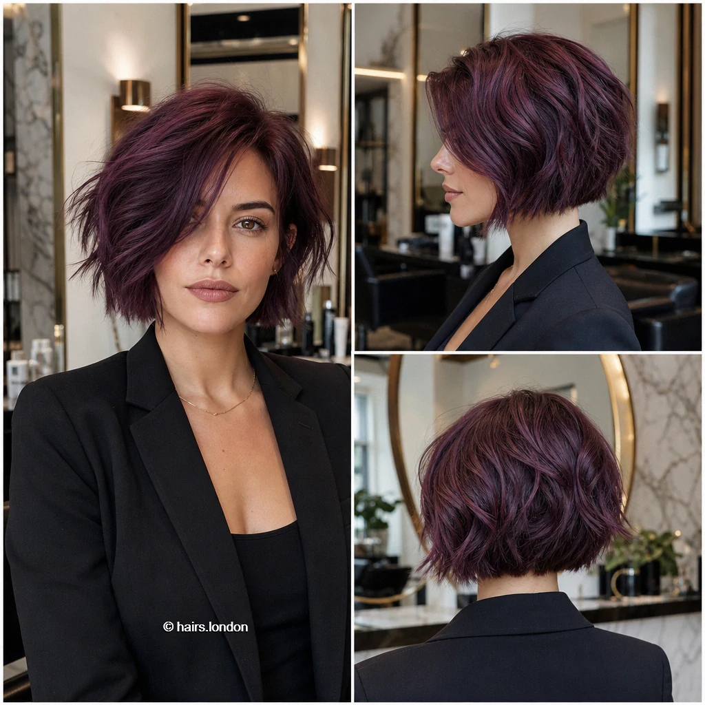 19 Purple Bob Haircut Ideas, From Sleek Lines to Soft Layers Plum Sidefringe Bob