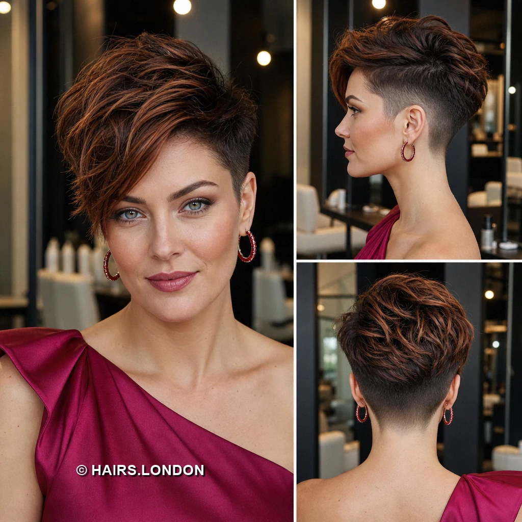 13 Short Textured Pixie Cuts with Sweeping Layers, Curls and Tapered Napes Plum Spiked Quiff