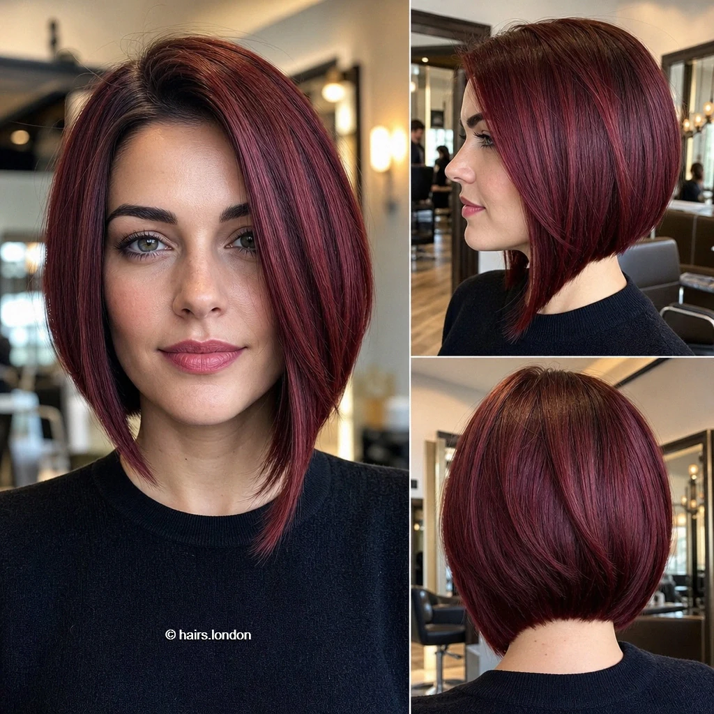 20 Red Bob Haircuts, From Sleek Angles to Textured Layers Plum Sweeping Bob