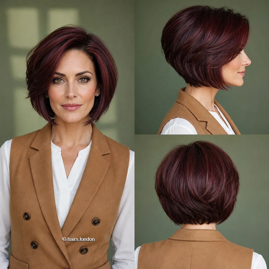 20 Red Bob Haircuts, From Soft Copper Waves to Sculpted Burgundy Shapes Plum Swept Graduation