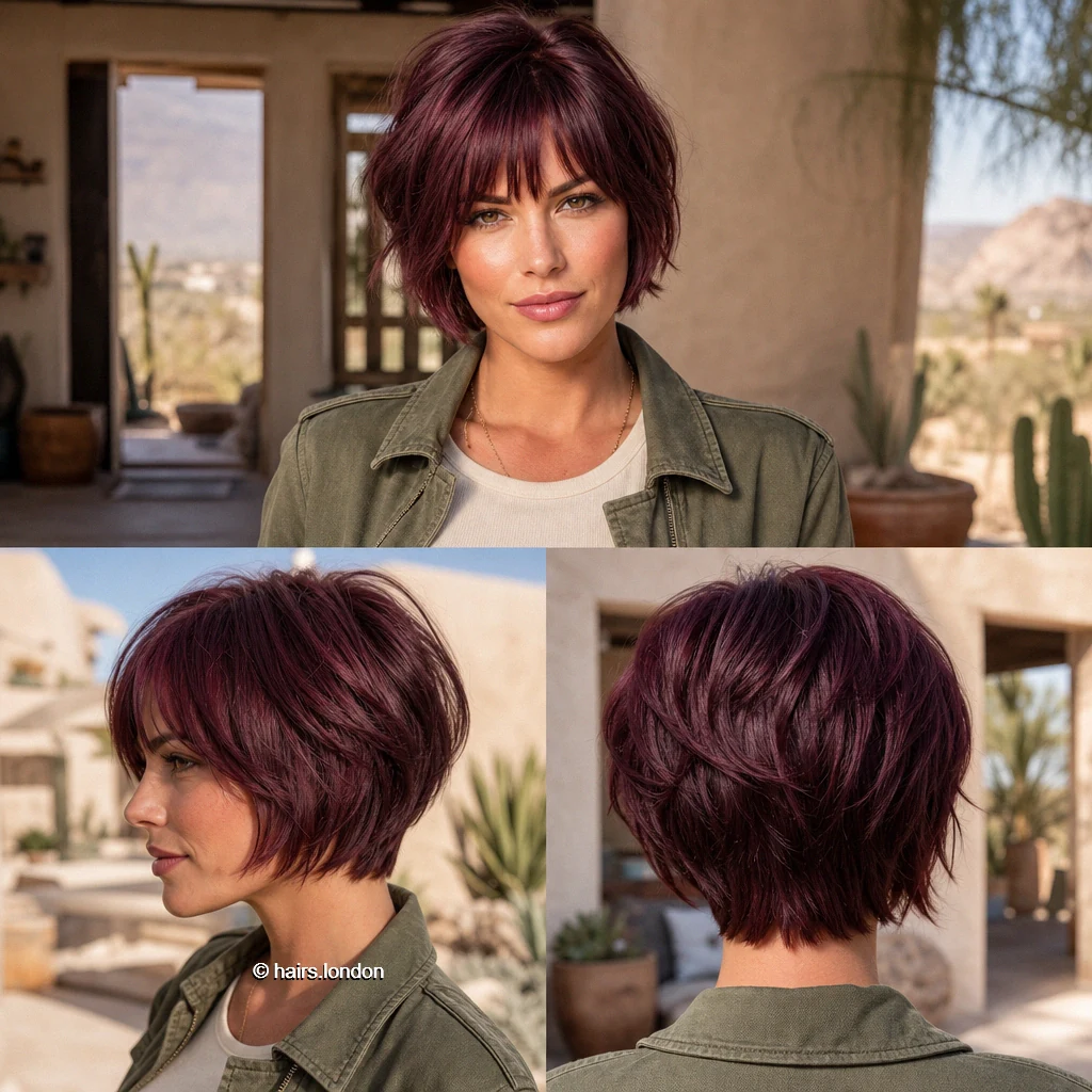 20 Colorful Bob Haircuts, From Textured Crops to Sleek Angled Shapes Plum Tousled Bob
