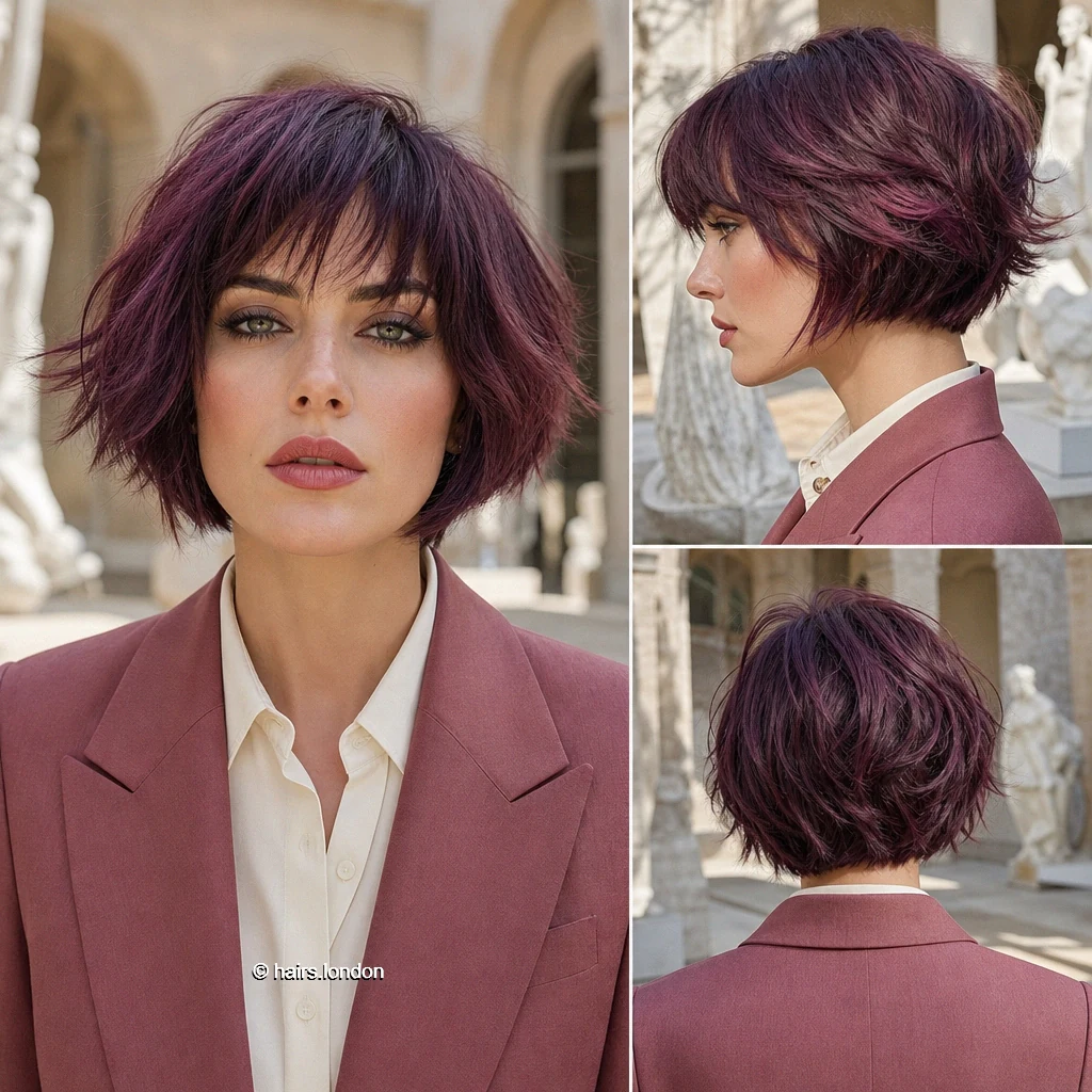 22 Red and Plum Bob Haircuts, from Sleek Lines to Textured Layers Plum Wispy Shag
