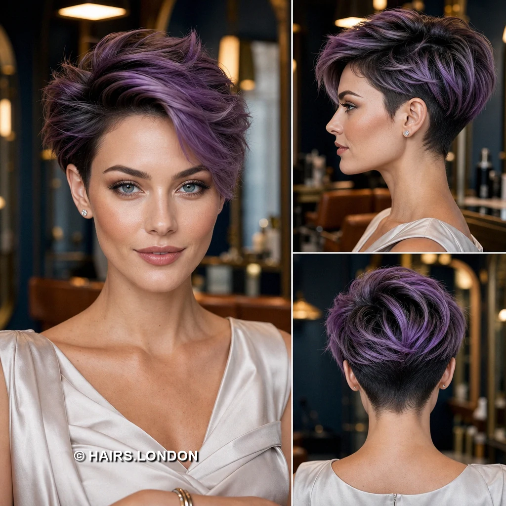 19 Lavender and Purple Pixie Haircuts With Shape, Texture, and Color Purple Angled Pixie