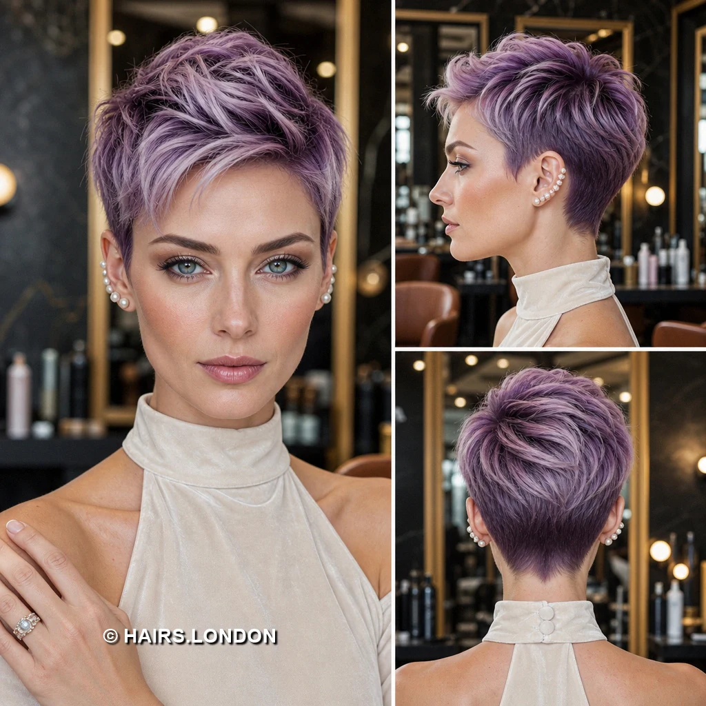 19 Lavender and Purple Pixie Haircuts With Shape, Texture, and Color Purple Compact Pixie